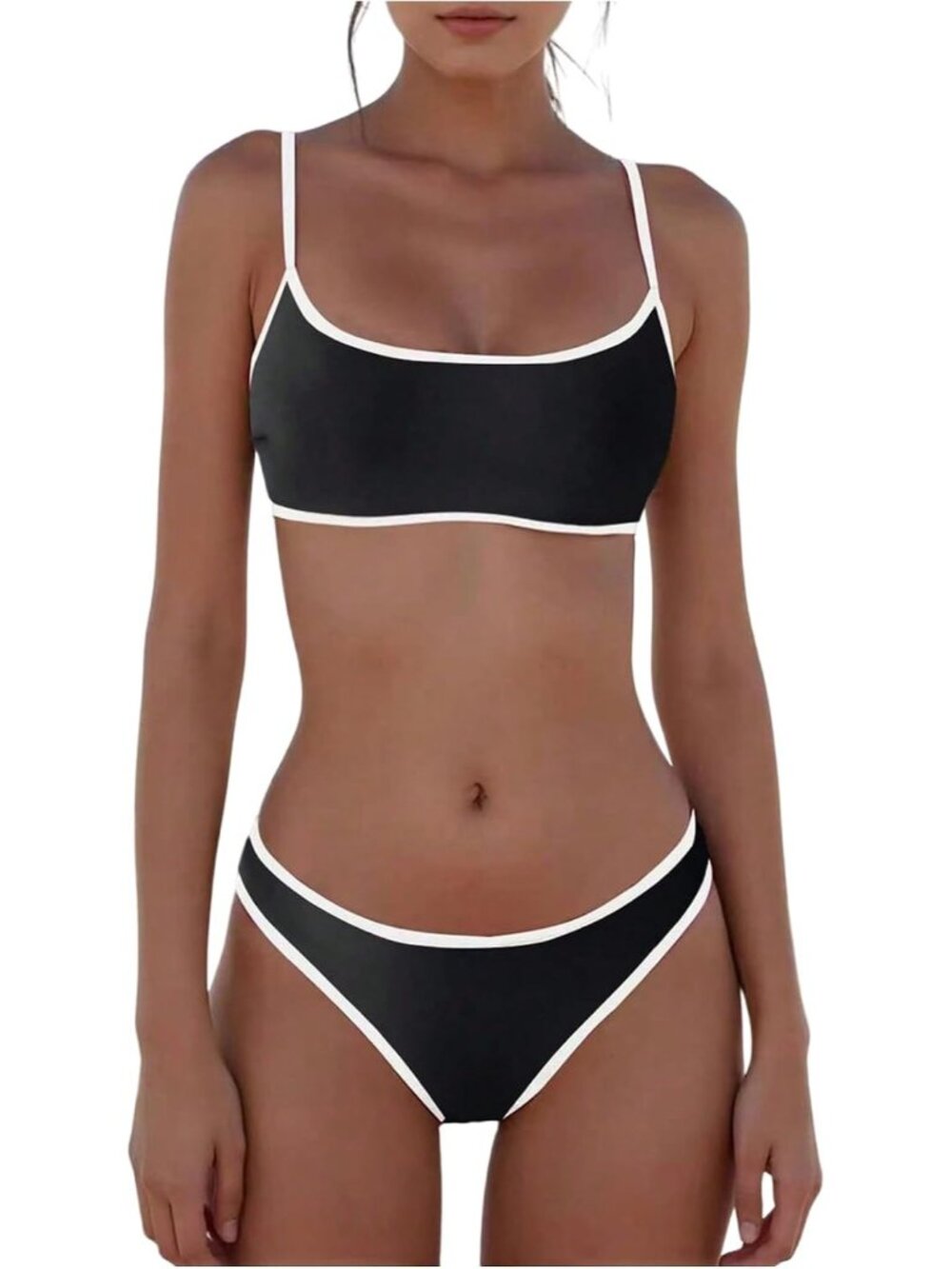 Black White Spaghetti Strap Crisscross Bikini Set